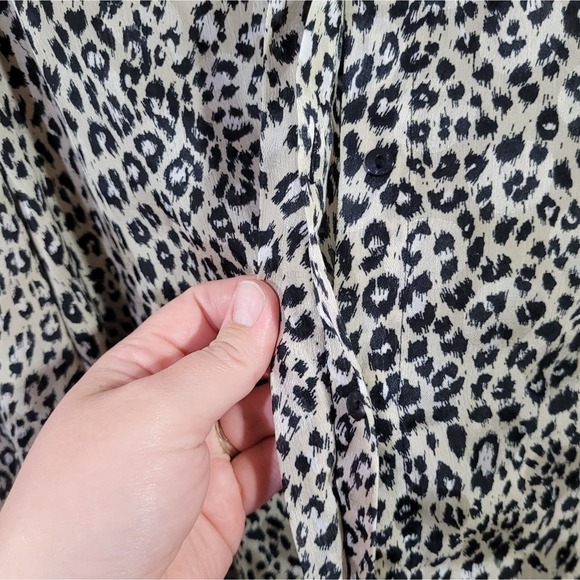Zara Leopard Print Chiffon Puff Sleeve Button Up Blouse - Picture 7 of 14
